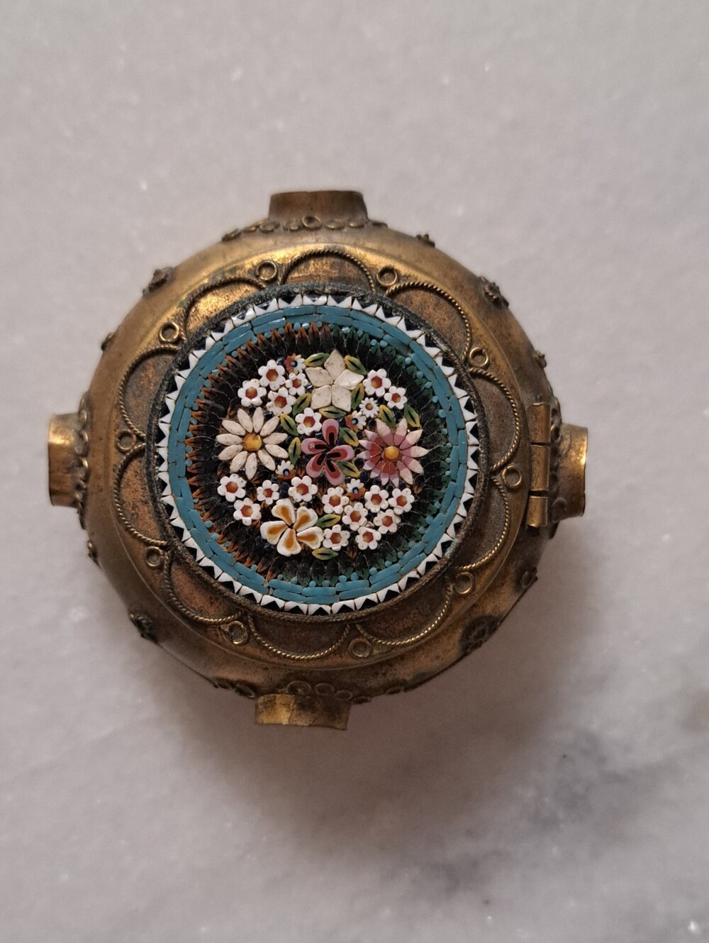 1890's Cauldren Shaped Pill/Trinket Box/ "Grand Tour" Italy